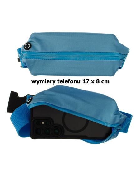 Pasek do biegania z saszetką 20 x 8 cm - nerka na telefon i klucze BŁĘKITNA