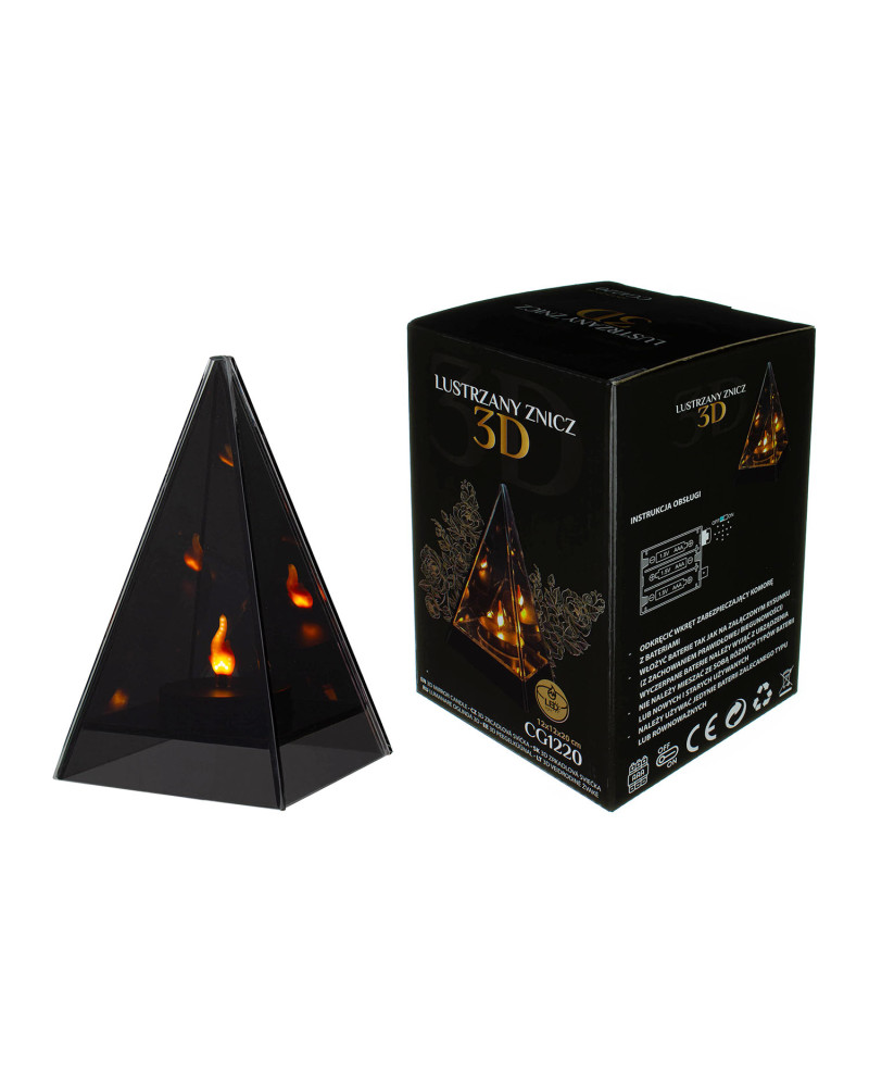 Lustrzany znicz LED 3D na baterie z drgającym płomieniem 20x12x12 cm