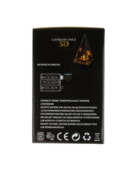 Lustrzany znicz LED 3D na baterie z drgającym płomieniem 20x12x12 cm