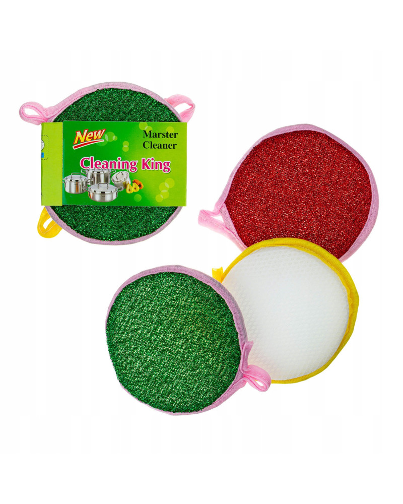 Dwustronny okrągły zmywak czyścik kuchenny - zestaw 3 szt