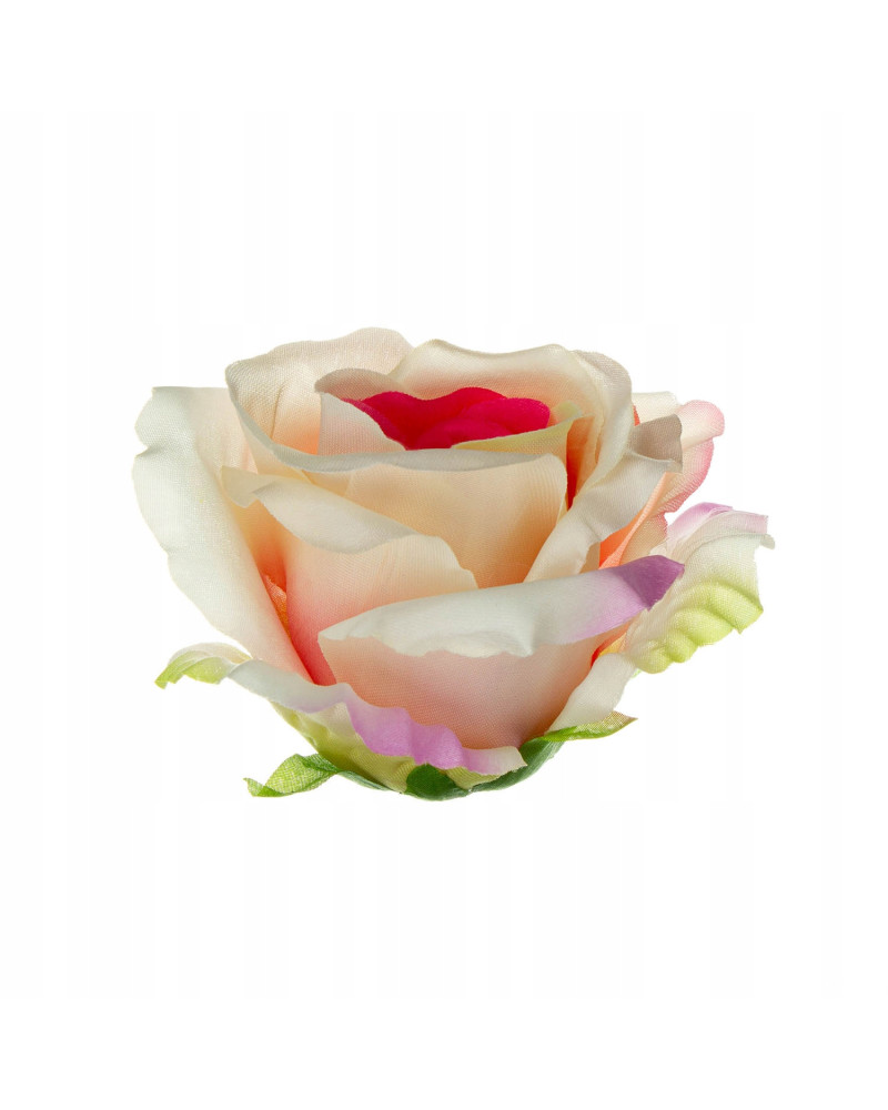 Sztuczny kwiat róży carmine/ecru 10 cm do wyrobu dekoracji florystycznych