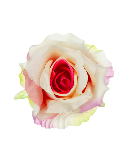 Sztuczny kwiat róży carmine/ecru 10 cm do wyrobu dekoracji florystycznych