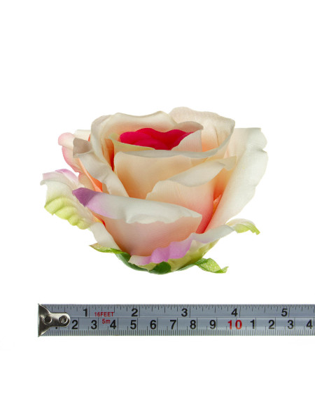 Sztuczny kwiat róży carmine/ecru 10 cm do wyrobu dekoracji florystycznych