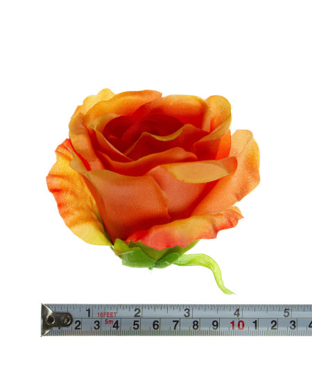 Sztuczny kwiat róży 10 cm pomarańczowy do wyrobu dekoracji florystycznych