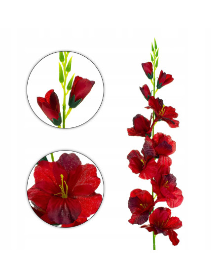 Mieczyk gladiola sztuczna gałązka ozdobna 80 cm czerwone kwiaty