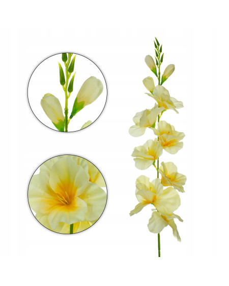 Mieczyk gladiola sztuczna gałązka ozdobna 80 cm jasno żółte kwiaty