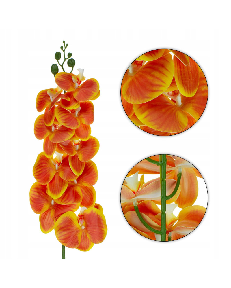 Storczyk orchidea sztuczna gałązka ozdobna 100 cm 9 kwiatów pomarańczowy