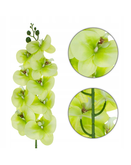 Storczyk orchidea sztuczna gałązka ozdobna 100 cm 9 kwiatów jasno zielony