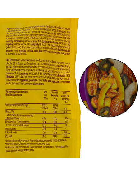 Party Snack Sól & Oliwki 170 g - nerkowce solone, kukurydza smażona