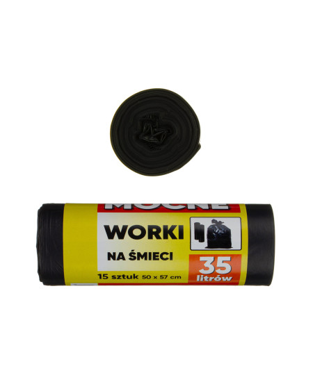 Worki na śmieci LDPE 35 litrów (50 x 57 cm) mocne czarne 15 sztuk