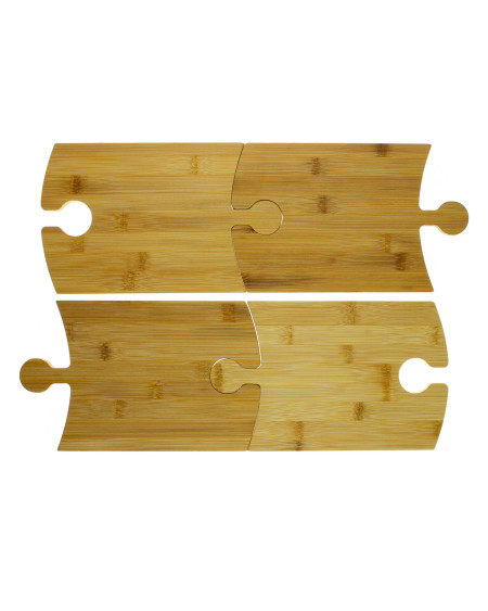 Bambusowe deski puzzle do serwowania potraw - zestaw 4 sztuki na stojaku